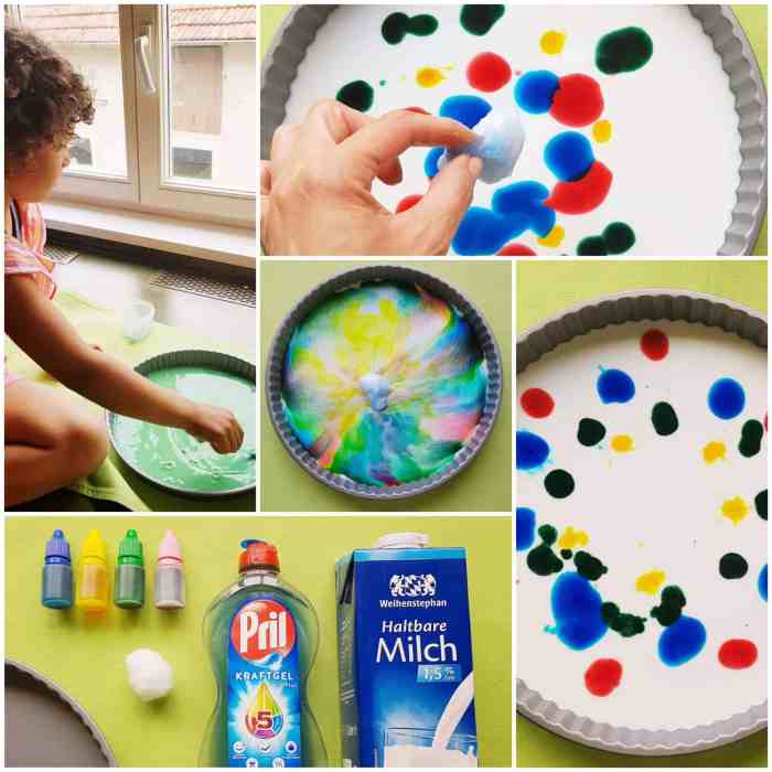 Milk food coloring and dish soap experiment