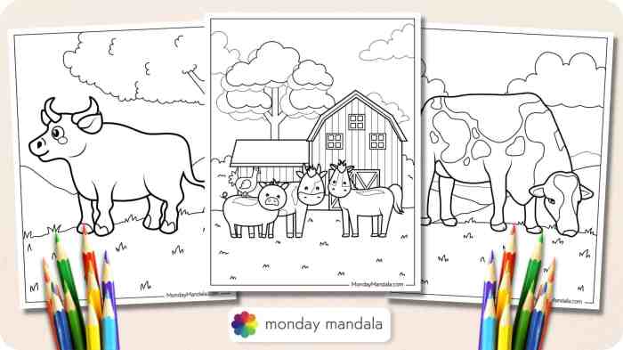 Farm animals coloring pages landscape