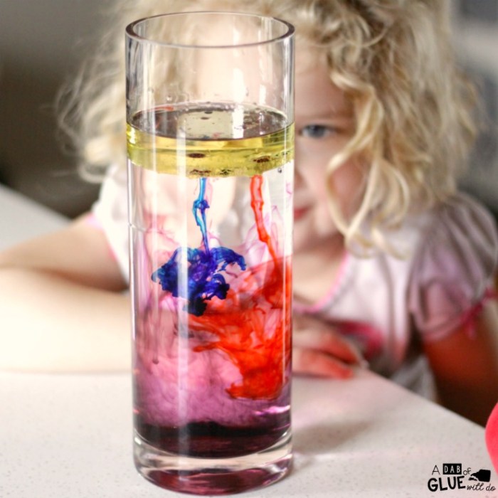 Oil food coloring water experiment